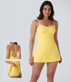 Mini Dresses|Active Dresses<HALARA SoftlyZero™ Airy Lace Up 2-in-1 Pocket Mini Cool Touch Dance Active Slip Dress