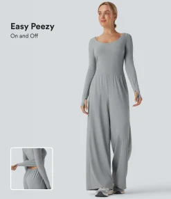 Jumpsuits<HALARA SoftlyZero™ Airy Long Sleeve Thumb Hole Cool Touch Workout Jumpsuit with Pockets-Easy Peezy Edition