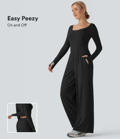 Jumpsuits<HALARA SoftlyZero™ Airy Long Sleeve Thumb Hole Cool Touch Workout Jumpsuit with Pockets-Easy Peezy Edition