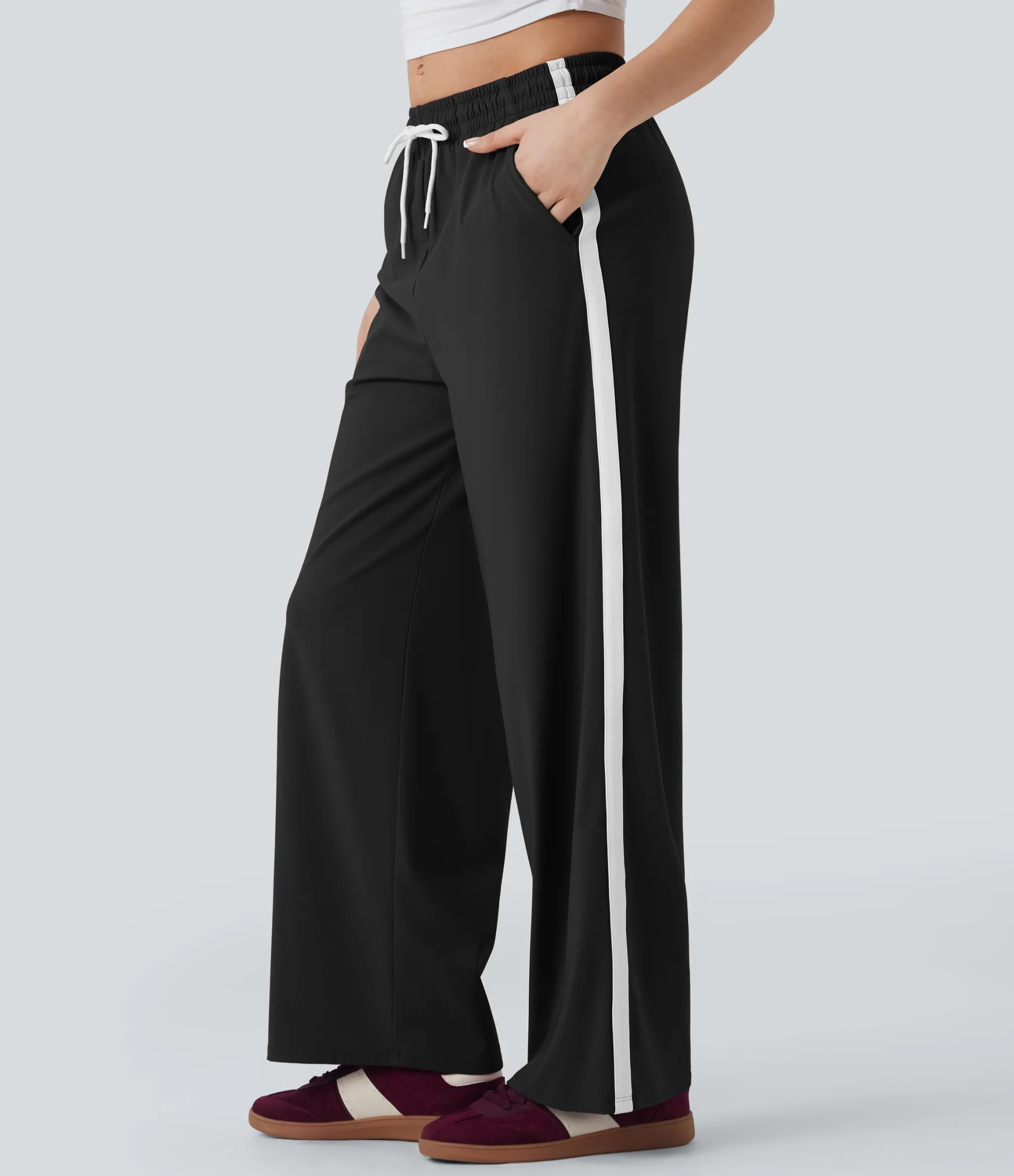 Pants|Straight-Leg Pants<HALARA SoftlyZero™ Airy Low Rise Drawstring Color Block Straight Leg Cool Touch Casual Pants with Pockets-UPF50+