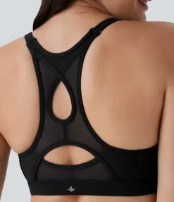 Yoga Tops|Sports Bras<HALARA SoftlyZero™ Airy Low Support Racerback Contrast Mesh Cool Touch Yoga Sports Bra-UPF50+