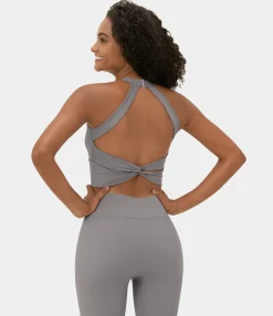 Yoga Tops|Sports Bras<HALARA SoftlyZero™ Airy Low Support Halter Neck Contrast Mesh Cool Touch Sports Bra-UPF50+