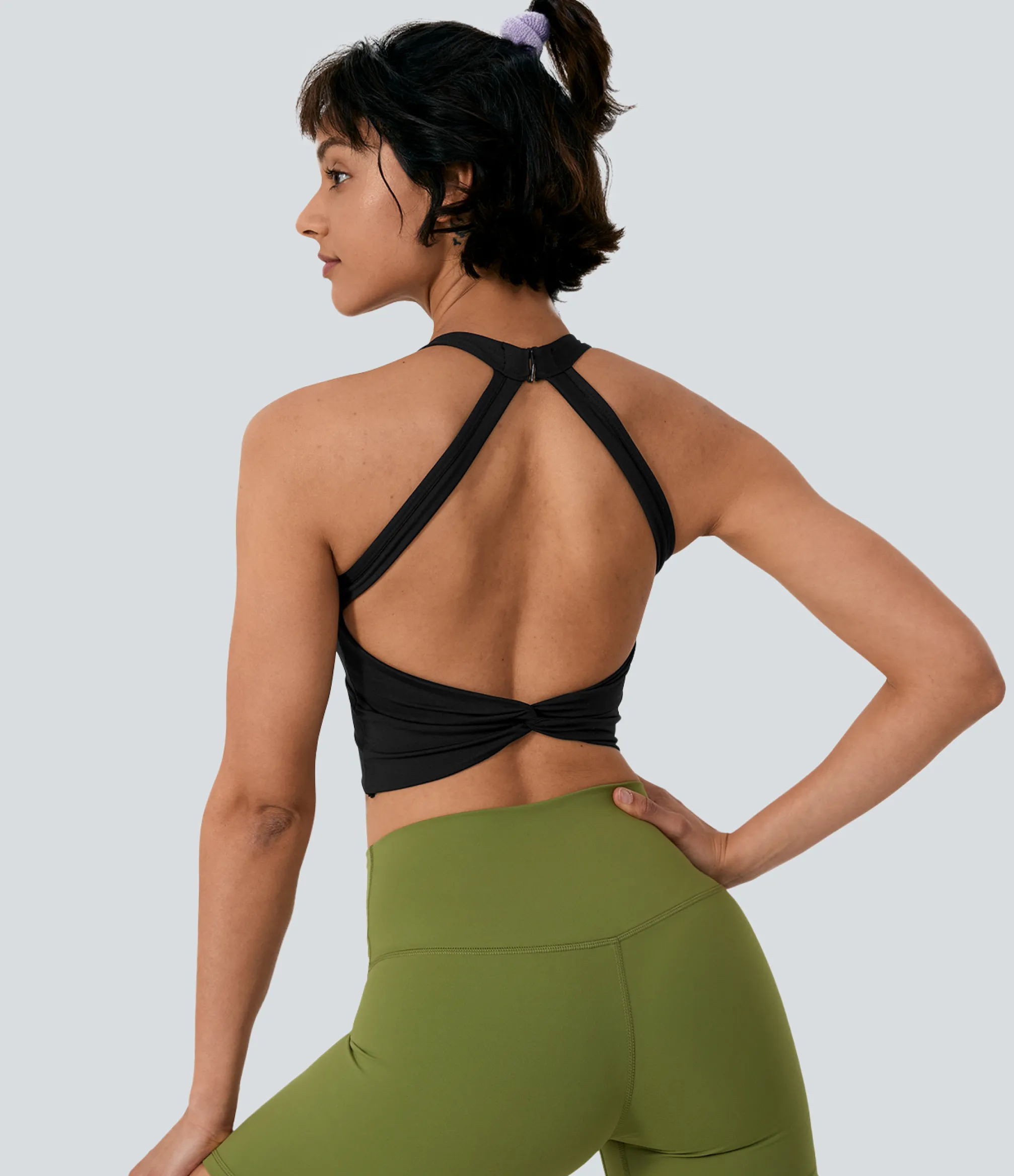 Yoga Tops|Sports Bras<HALARA SoftlyZero™ Airy Low Support Halter Neck Contrast Mesh Cool Touch Sports Bra-UPF50+