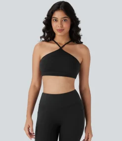 Yoga Tops|Sports Bras<HALARA SoftlyZero™ Airy Low Support Halter Cut Out Contrast Mesh Cool Touch Yoga Sports Bra-UPF50+