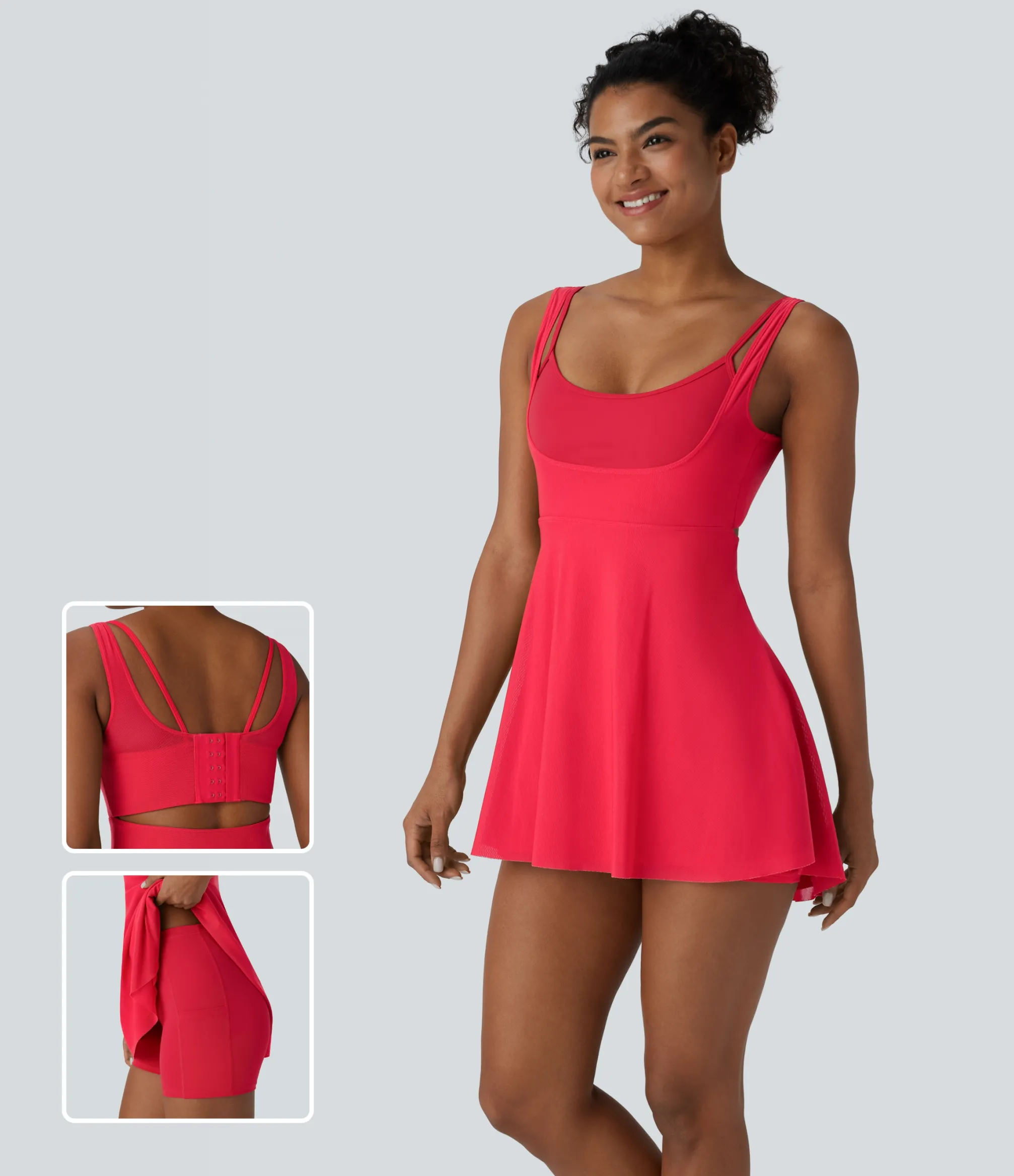 Mini Dresses|Active Dresses<HALARA SoftlyZero™ Airy Mesh Overlay Adjustable Buckle 2 Piece Mini Cool Touch Dance Active Dress with Pockets-UPF50+