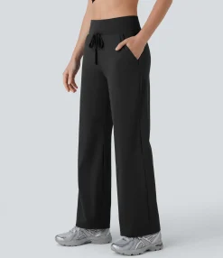 Straight-Leg Pants|Pants<HALARA SoftlyZero™ Airy Mid Rise Drawstring Pocket Straight Leg Cool Touch Yoga Pants