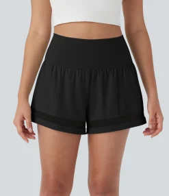 Active Shorts|Shorts<HALARA SoftlyZero™ Airy Mid Rise 2-in-1 Back & Pocket Contrast Mesh Cool Touch Workout Shorts