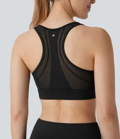 Sports Bras|Sports Bras<HALARA SoftlyZero™ Airy Mid Support Racerback Contrast Mesh Cool Touch Workout Sports Bra