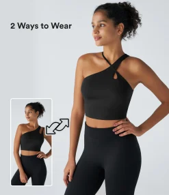 Yoga Tops|Tank Tops & Camis<HALARA SoftlyZero™ Airy One Shoulder Cool Touch Cropped Yoga Tank Top-UPF50+