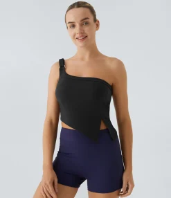Yoga Tops|Tank Tops & Camis<HALARA SoftlyZero™ Airy One Shoulder Adjustable Buckle Cool Touch Yoga Tank Top-UPF50+