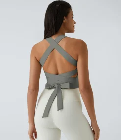 Casual Tops|Yoga Tops<HALARA SoftlyZero™ Airy Padded Tie Back Cool Touch Workout Cropped Tank Top