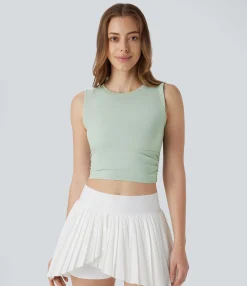 Tank Tops & Camis|Tank Tops<HALARA SoftlyZero™ Airy Round Neck Ruched Cool Touch Cropped Tennis Tank Top