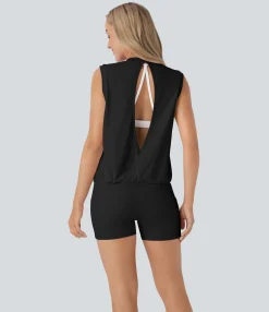 Jumpsuits<HALARA SoftlyZero™ Airy Round Neck Sleeveless Pocket Cool Touch Yoga Jumpsuit-UPF50+