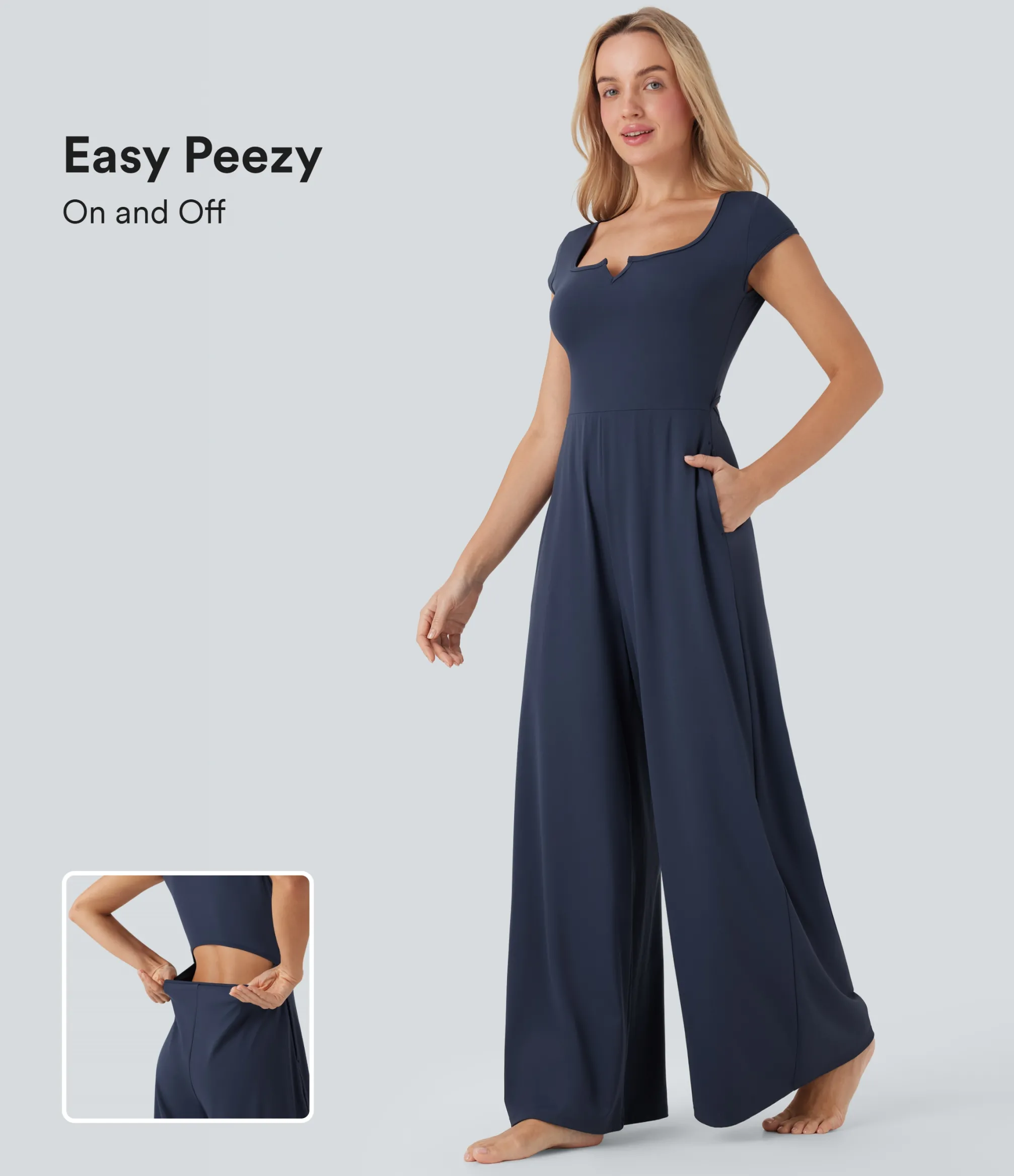 Jumpsuits<HALARA SoftlyZero™ Airy Short Sleeve Wide Leg Cool Touch Yoga Jumpsuit with Pockets-Easy Peezy Edition