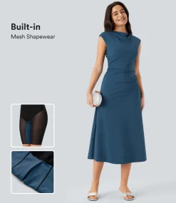 Dresses|Maxi & Midi Dresses<HALARA SoftlyZero™ Airy Sleeveless Keyhole Back Ruched Slim Midi Cool Touch Built-in Mesh Shapewear Dress