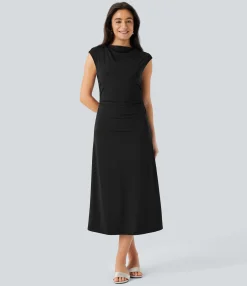Dresses|Maxi & Midi Dresses<HALARA SoftlyZero™ Airy Sleeveless Keyhole Back Ruched Slim Midi Cool Touch Built-in Mesh Shapewear Dress