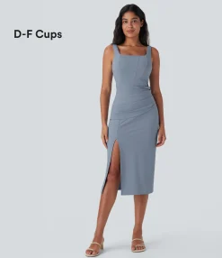 Bodycon Dresses|Maxi & Midi Dresses<HALARA SoftlyZero™ Airy Square Neck Corset Ruched Bodycon Midi Cool Touch Dress-D/DD/DDD/F Cups