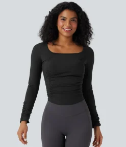 Sports Tops|Sports Tops<HALARA SoftlyZero™ Airy Square Neck Long Sleeve Ruched Cool Touch Workout Sports Top