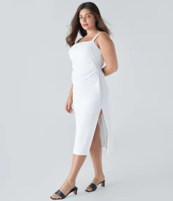 Plus Size<HALARA SoftlyZero™ Airy Square Neck Ruched Midi Cool Touch Plus Size Dress-UPF50+