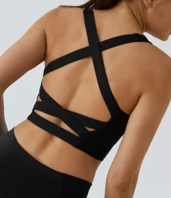 Yoga Tops|Tank Tops & Camis<HALARA Softlyzero™ Airy Square Neck Backless Crisscross Cropped Cool Touch Yoga Tank Top-UPF50+