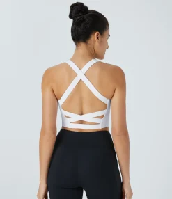 Yoga Tops|Tank Tops & Camis<HALARA Softlyzero™ Airy Square Neck Backless Crisscross Cropped Cool Touch Yoga Tank Top-UPF50+