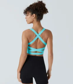 Yoga Tops|Tank Tops & Camis<HALARA Softlyzero™ Airy Square Neck Backless Crisscross Cropped Cool Touch Yoga Tank Top-UPF50+