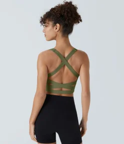 Yoga Tops|Tank Tops & Camis<HALARA Softlyzero™ Airy Square Neck Backless Crisscross Cropped Cool Touch Yoga Tank Top-UPF50+