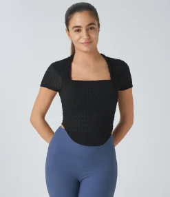 Sports Tops|Sports Tops<HALARA SoftlyZero™ Airy Square Neck Short Sleeve Curved Hem Cool Touch Yoga Sports Top-UPF50+