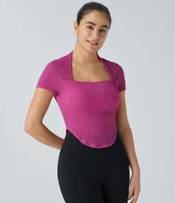 Sports Tops|Sports Tops<HALARA SoftlyZero™ Airy Square Neck Short Sleeve Curved Hem Cool Touch Yoga Sports Top-UPF50+