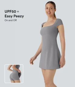 Dresses|Active Dresses<HALARA SoftlyZero™ Airy Square Neck 2-in-1 Pocket Mini Cool Touch Yoga Active Dress-Easy Peezy-UPF50+