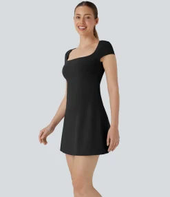 Dresses|Active Dresses<HALARA SoftlyZero™ Airy Square Neck 2-in-1 Pocket Mini Cool Touch Yoga Active Dress-Easy Peezy-UPF50+