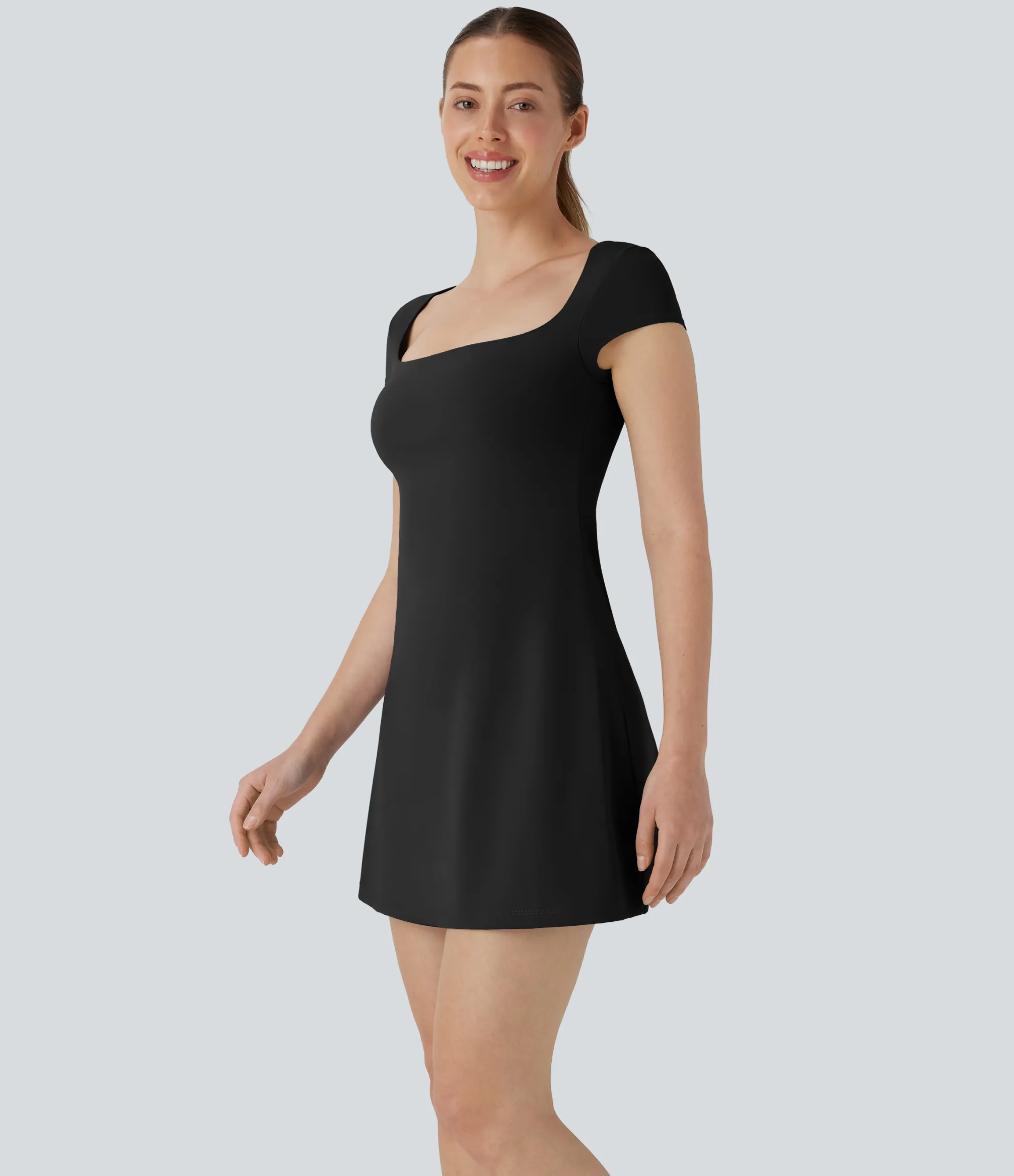 Dresses|Active Dresses<HALARA SoftlyZero™ Airy Square Neck 2-in-1 Pocket Mini Cool Touch Yoga Active Dress-Easy Peezy-UPF50+