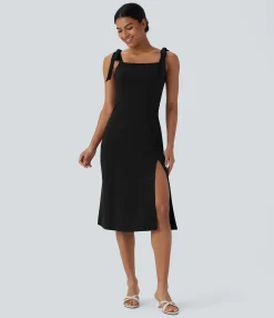 Dresses|Maxi & Midi Dresses<HALARA SoftlyZero™ Airy Square Neck Tie Side Cool Touch Midi Casual Dress