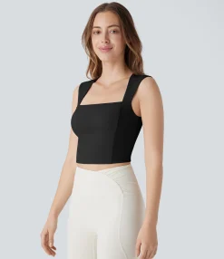 Tank Tops & Camis|Tank Tops<HALARA SoftlyZero™ Airy Square Neck Cropped Cool Touch Pickleball Tank Top-UPF50+
