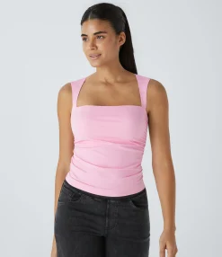 Tank Tops & Camis|Casual Tops<HALARA SoftlyZero™ Airy Square Neck Ruched Cool Touch Casual Tank Top-UPF50+