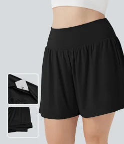 Plus Size<HALARA SoftlyZero™ Airy Super High Waisted 2-in-1 Cool Touch Yoga Plus Size Shorts 7" with Pockets