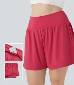 Plus Size<HALARA SoftlyZero™ Airy Super High Waisted 2-in-1 Cool Touch Yoga Plus Size Shorts 7" with Pockets
