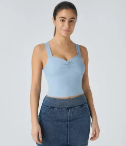Casual Tops|Tank Tops & Camis<HALARA SoftlyZero™ Airy Sweetheart Neck Ruched Skinny Cool Touch Casual Tank Top-UPF50+