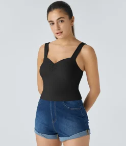 Casual Tops|Tank Tops & Camis<HALARA SoftlyZero™ Airy Sweetheart Neck Ruched Skinny Cool Touch Casual Tank Top-UPF50+