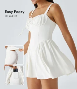 Mini Dresses|Active Dresses<HALARA SoftlyZero™ Airy Tie Front 2-in-1 Pocket Cool Touch Mini Slip Dance Active Dress-Easy Peezy Edition