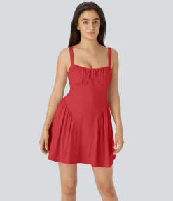 Mini Dresses|Active Dresses<HALARA SoftlyZero™ Airy Tie Front 2-in-1 Pocket Cool Touch Mini Slip Dance Active Dress-Easy Peezy Edition