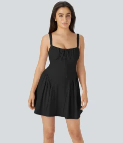 Mini Dresses|Active Dresses<HALARA SoftlyZero™ Airy Tie Front 2-in-1 Pocket Cool Touch Mini Slip Dance Active Dress-Easy Peezy Edition