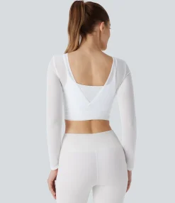 Yoga Tops|Sports Tops<HALARA SoftlyZero™ Airy Tie Side Contrast Mesh Cropped Cool Touch Yoga Sports Top-UPF50+