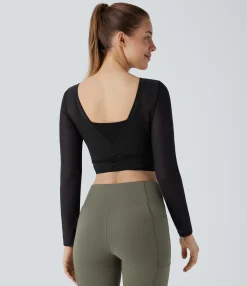 Yoga Tops|Sports Tops<HALARA SoftlyZero™ Airy Tie Side Contrast Mesh Cropped Cool Touch Yoga Sports Top-UPF50+