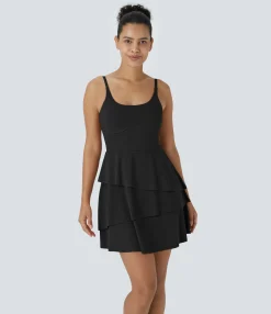 Active Dresses|Dresses<HALARA SoftlyZero™ Airy Tiered Ruffle 2-in-1 Pocket Cool Touch Mini Slip Dance Active Dress-UPF50+