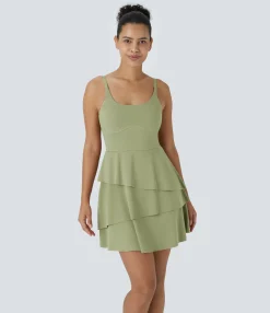 Active Dresses|Dresses<HALARA SoftlyZero™ Airy Tiered Ruffle 2-in-1 Pocket Cool Touch Mini Slip Dance Active Dress-UPF50+