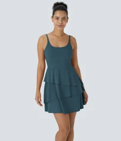 Active Dresses|Dresses<HALARA SoftlyZero™ Airy Tiered Ruffle 2-in-1 Pocket Cool Touch Mini Slip Dance Active Dress-UPF50+