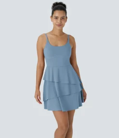 Active Dresses|Dresses<HALARA SoftlyZero™ Airy Tiered Ruffle 2-in-1 Pocket Cool Touch Mini Slip Dance Active Dress-UPF50+
