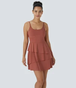 Active Dresses|Dresses<HALARA SoftlyZero™ Airy Tiered Ruffle 2-in-1 Pocket Cool Touch Mini Slip Dance Active Dress-UPF50+