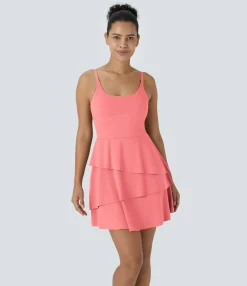 Active Dresses|Dresses<HALARA SoftlyZero™ Airy Tiered Ruffle 2-in-1 Pocket Cool Touch Mini Slip Dance Active Dress-UPF50+